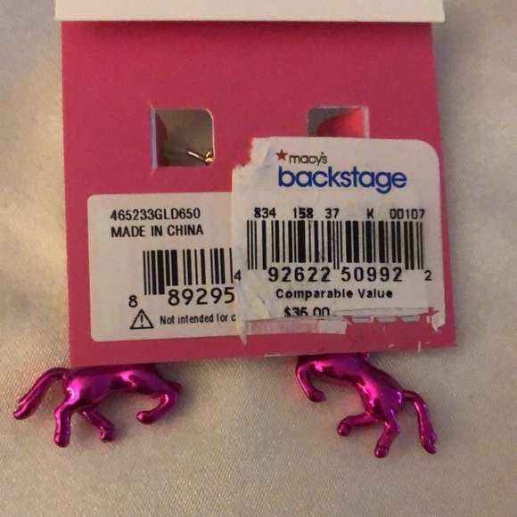 Betsey Johnson Gold Tone & Fuchsia Metallic Unicorn Huggie Hoop Earrings NWT - Picture 9 of 10